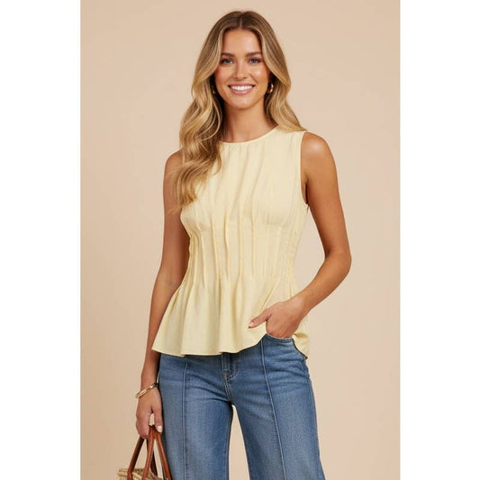 Pleated Peplum Sleeveless Top