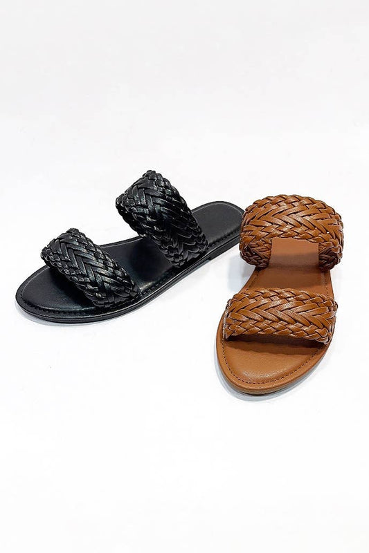 OCEANLINE BRAIDED DOUBLE STRAP SLIP-ON SLIDE SANDAL