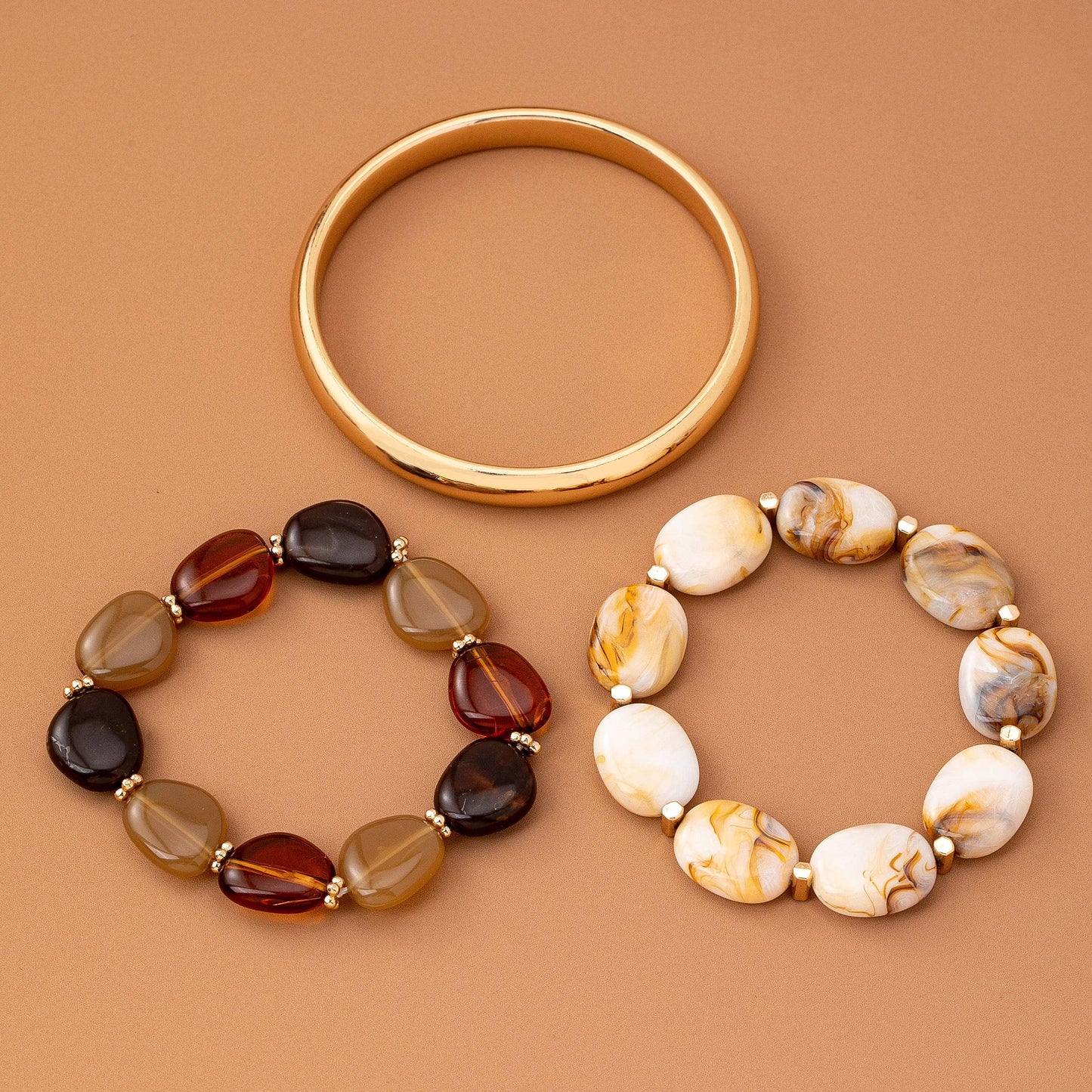 BOHO MULTI ACRYLIC FACET GOLD BRACELET SET