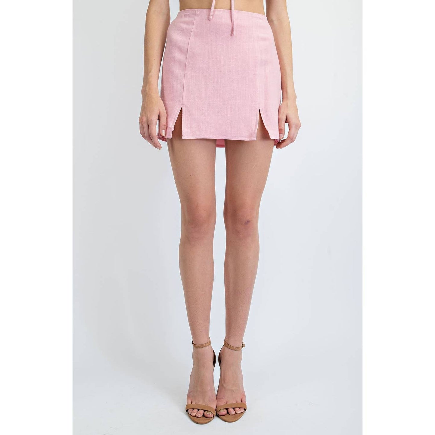 High Waisted Linen Mini Skirt Skirt Slits