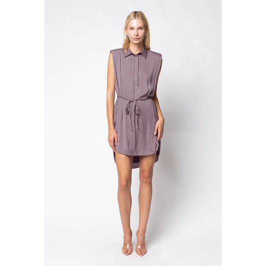 Sleeveless Collared Mini Shirt Dress