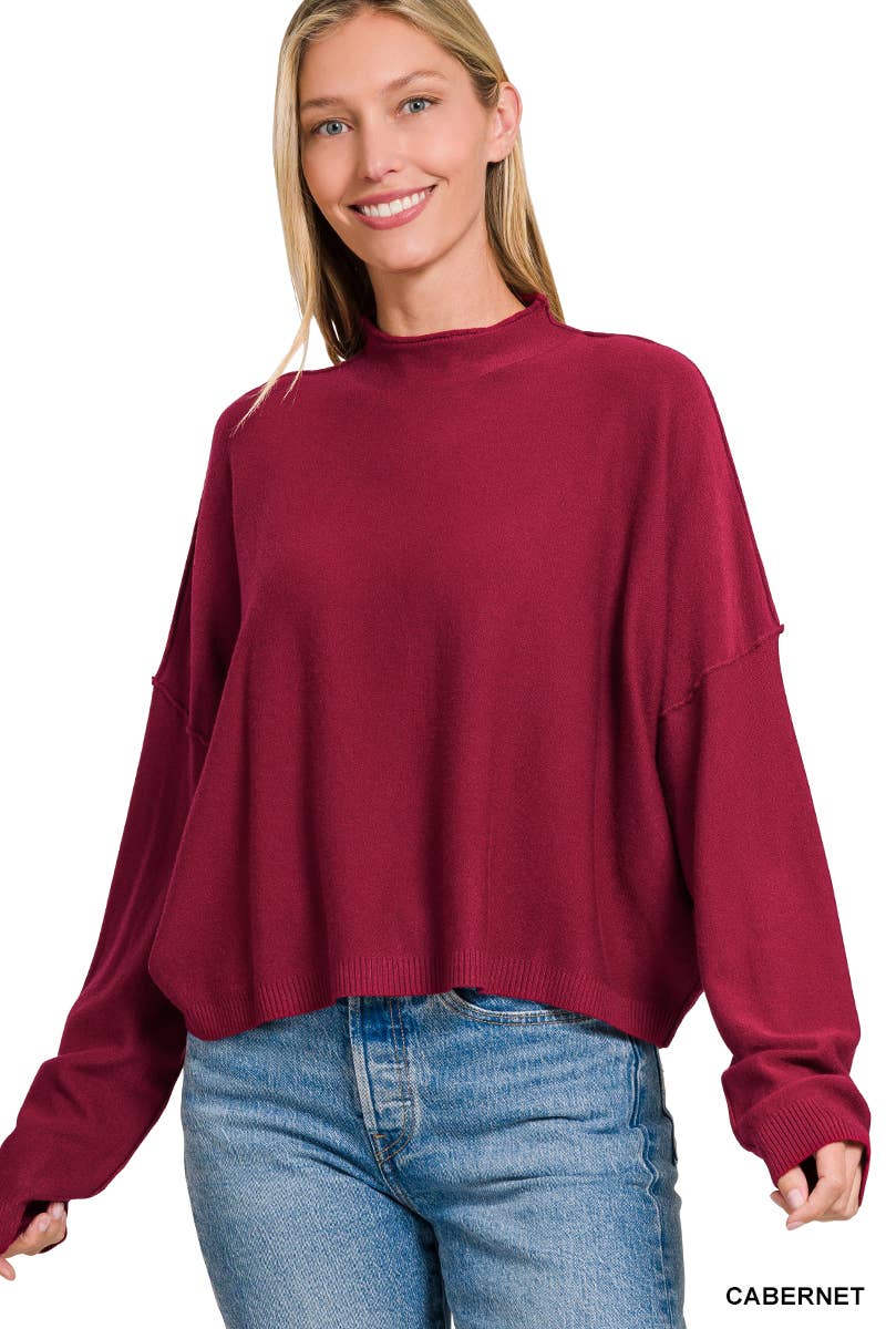 ',,.....Mock neck comfy fall crop sweater