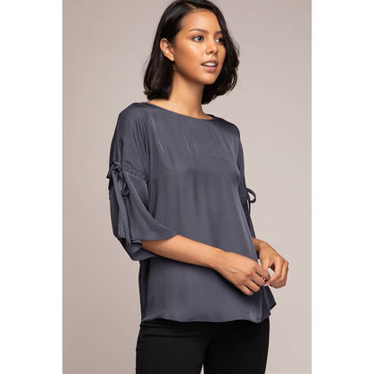 Boat Neck Blouse With Sleeve Ties