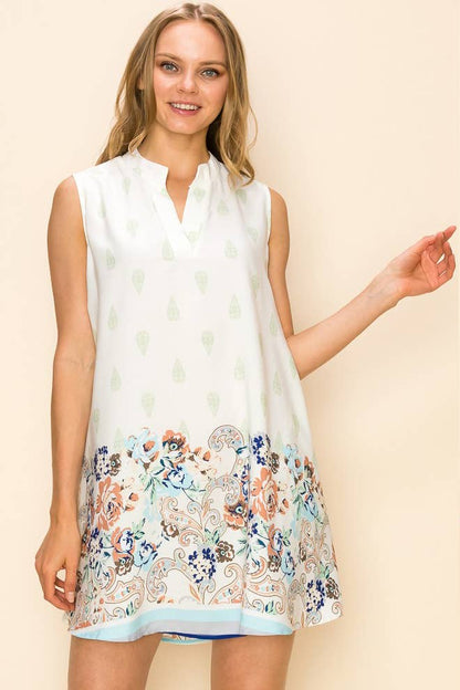 FLOWER PRINT SLEEVELESS MINI DRESS