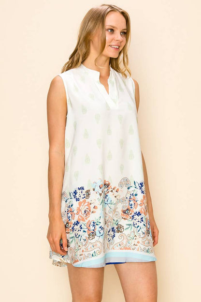 FLOWER PRINT SLEEVELESS MINI DRESS