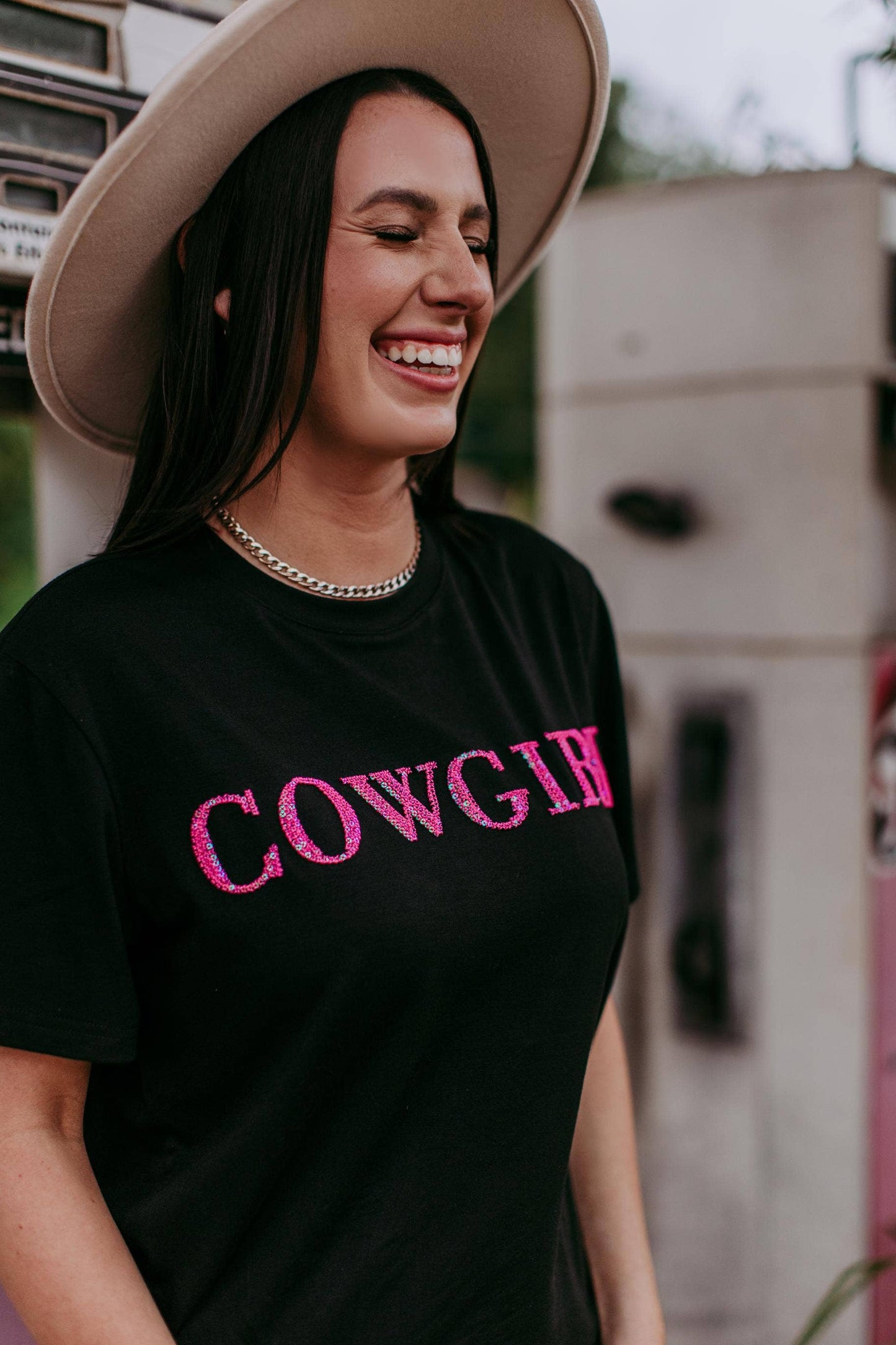Cowgirl 3D Pink Sequin Embroidered Tee