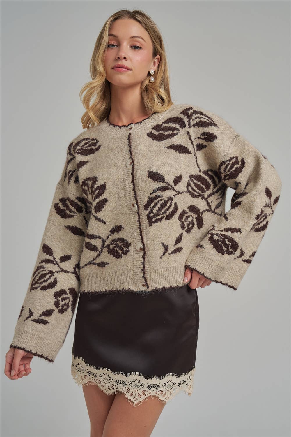 Pre-Order FLORAL BOTANICAL PATTERN INSPIRED SOFT SWEATER FALL CARDIGAN