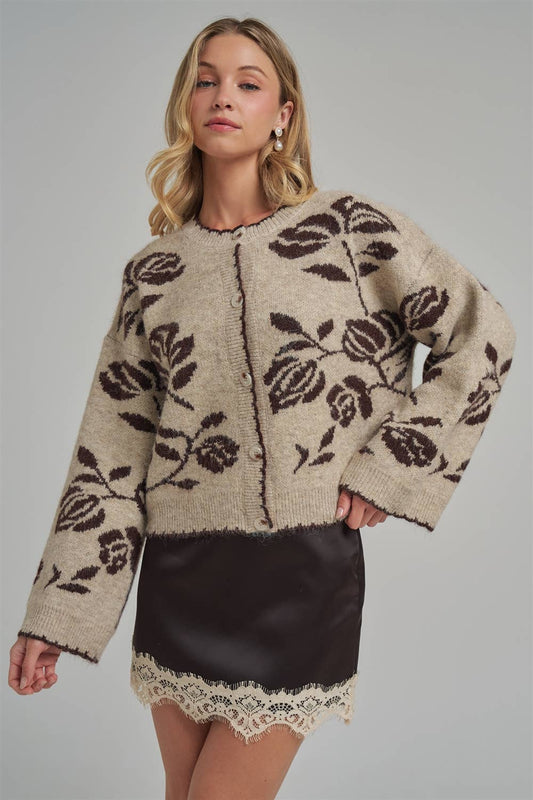 FLORAL BOTANICAL PATTERN INSPIRED SOFT SWEATER FALL CARDIGAN