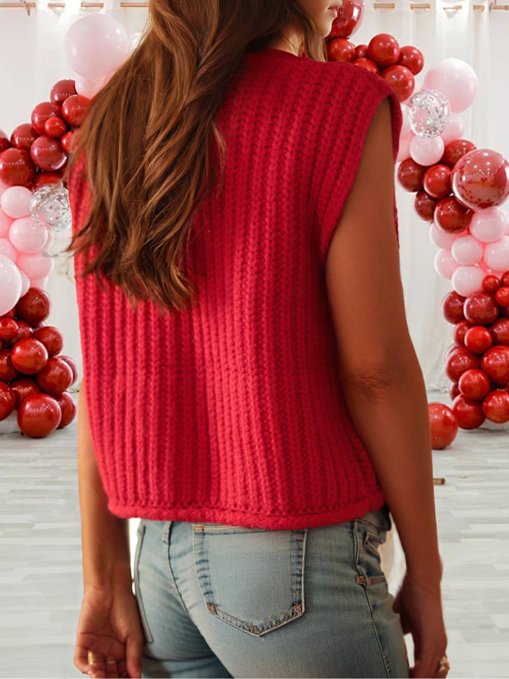 Solid Textured Knit Side Pockets Buttoned Sweater Vest