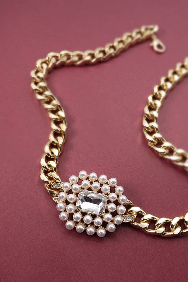 PEARL RHINESTONE PEDNAT NECKLACE