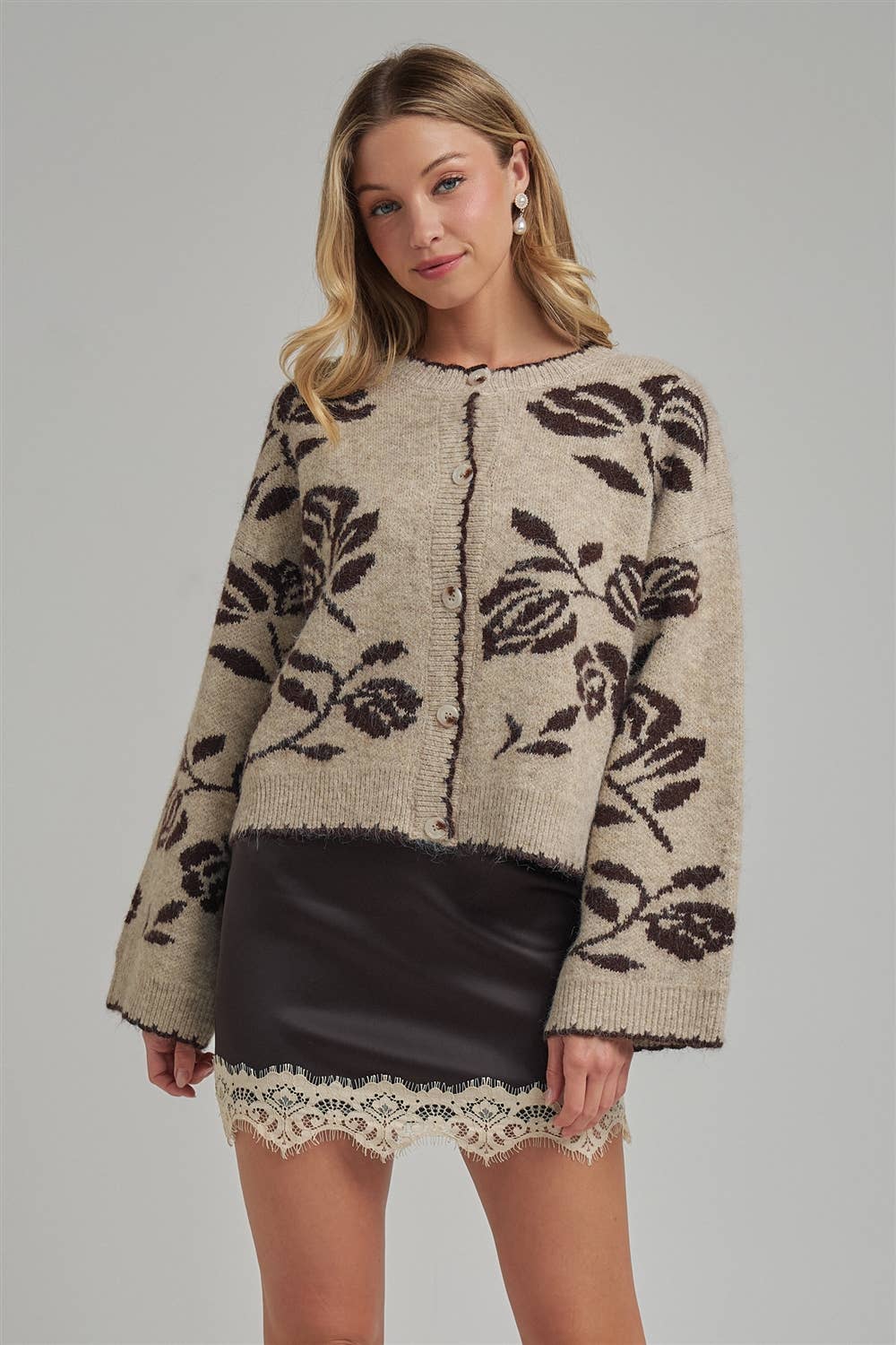 Pre-Order FLORAL BOTANICAL PATTERN INSPIRED SOFT SWEATER FALL CARDIGAN