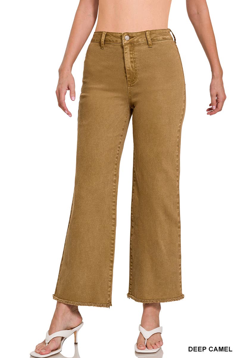 ",,,..Acid Washed Frayed Cutoff Hem Straight Wide Pants