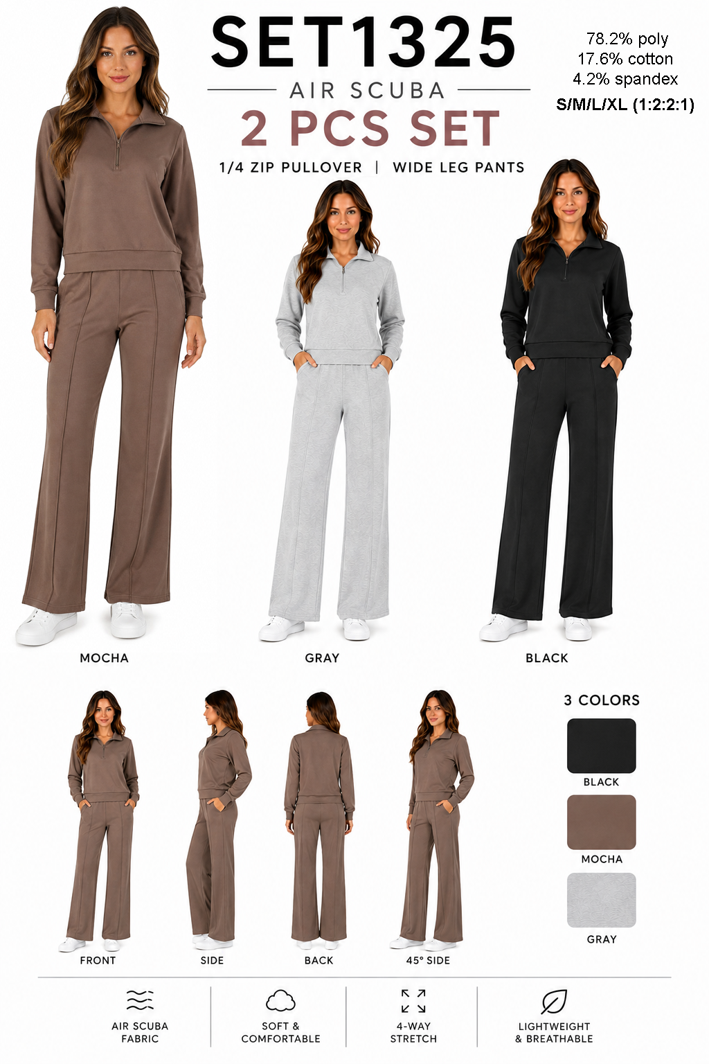Air scuba quarter zipper sweat shirt with wide leg pants set