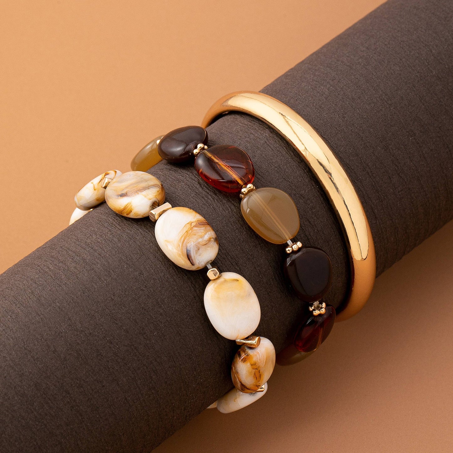 BOHO MULTI ACRYLIC FACET GOLD BRACELET SET