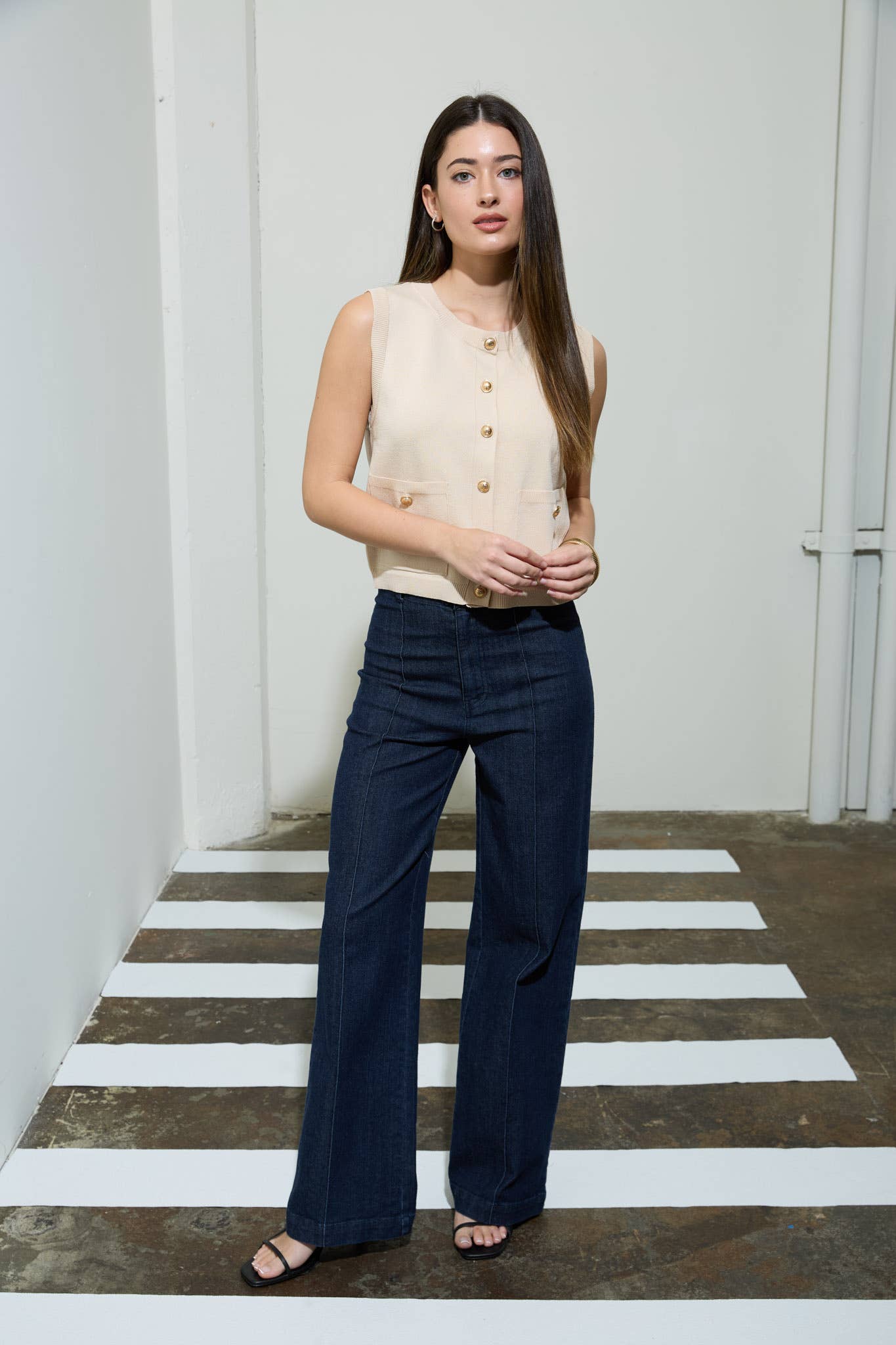 High Waist Front Seam Wide Leg Jeans