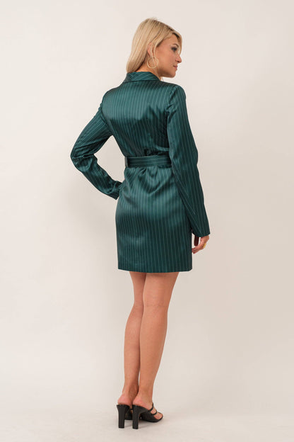 Long sleeve striped satin blazer dress
