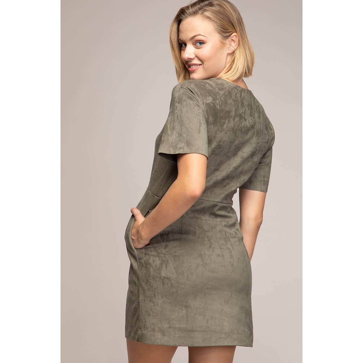 Faux Suede Bodycon Button Down Mini Dress