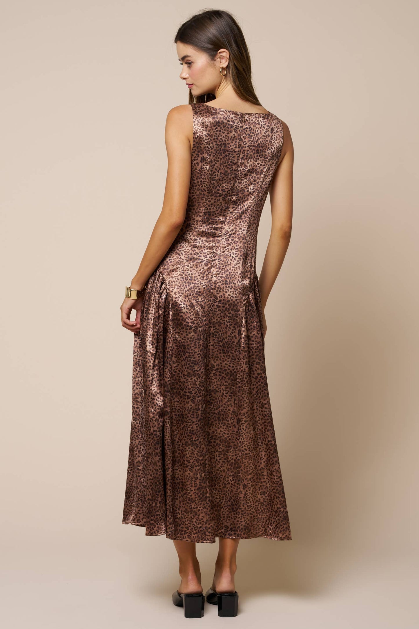 Leopard Print Boat Neck Maxi Dress