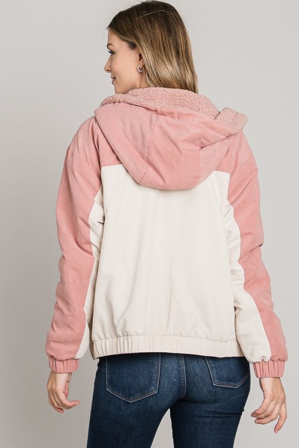 Soft Brushed Matte Woven Hoodie Jacket Lined in Sherpa