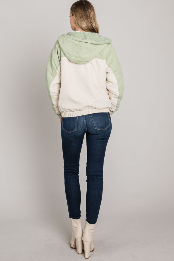 Soft Brushed Matte Woven Hoodie Jacket Lined in Sherpa