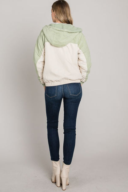 Soft Brushed Matte Woven Hoodie Jacket Lined in Sherpa