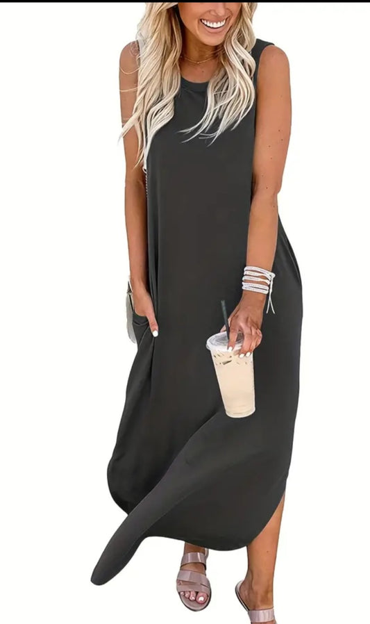 Grey Beach Maxi dress with Pocket Curved hem