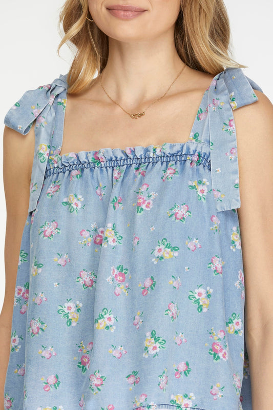 Bow Shoulder Tie Floral Top